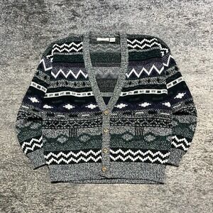 Vintage 90sExpressions Cardigan Sweater Mens Large Acrylic Colorful Grandpa Core